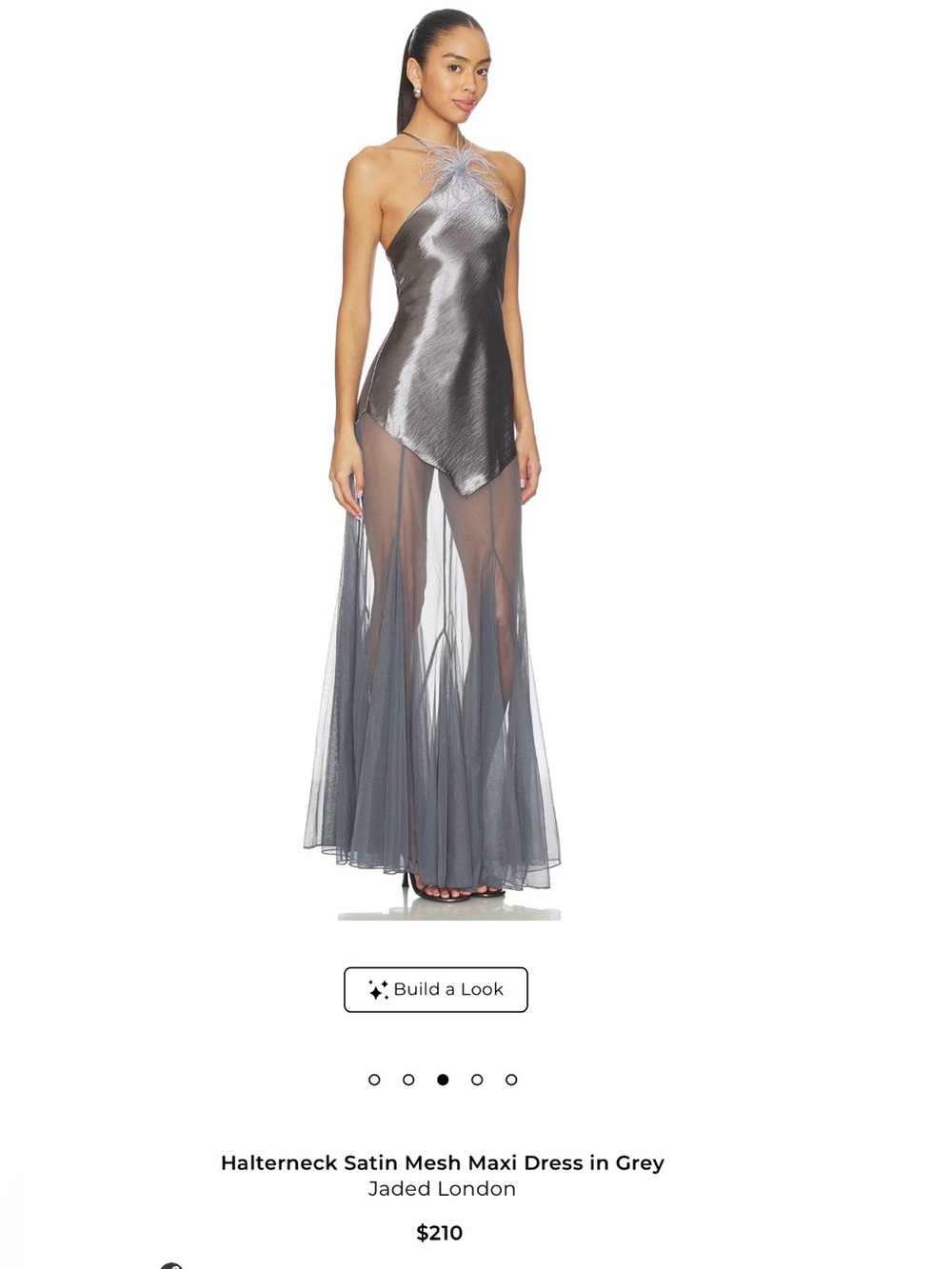 Jaded London Silver-Grey Halterneck Satin Mesh Maxi Dress